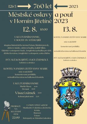 MĚSTSKÉ OSLAVY A POUŤ V HORNÍM JIŘETÍNĚ 12. A 13. 8. 2023