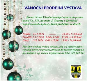 VÁNOČNÍ PRODEJNÍ VÝSTAVA 1. - 3. 12. 2024